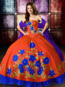 Floor Length Lace Up 15 Quinceanera Dress Multi-color for Military Ball and Sweet 16 and Quinceanera with Embroidery