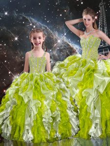 Sweetheart Sleeveless 15th Birthday Dress Floor Length Beading and Ruffles Multi-color Organza