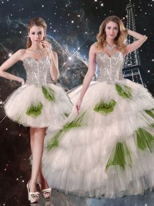 Inexpensive Floor Length Three Pieces Sleeveless White Sweet 16 Quinceanera Dress Lace Up