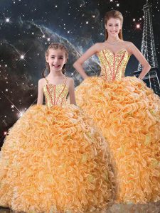 Orange Sweet 16 Dresses Military Ball and Sweet 16 and Quinceanera with Beading and Ruffles Sweetheart Sleeveless Lace Up