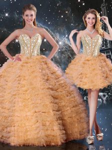 Customized Orange Sweetheart Lace Up Beading and Ruffled Layers Quinceanera Gowns Sleeveless