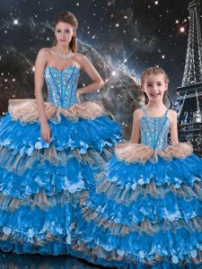 Multi-color Sweetheart Neckline Beading and Ruffles Quinceanera Dresses Sleeveless Lace Up