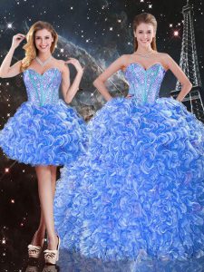 Amazing Floor Length Three Pieces Sleeveless Baby Blue 15 Quinceanera Dress Lace Up