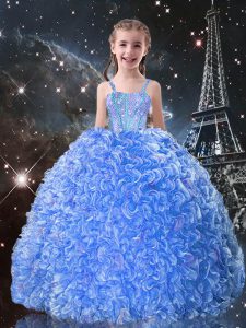 Baby Blue Kids Formal Wear Quinceanera and Wedding Party with Beading and Ruffles Straps Sleeveless Lace Up