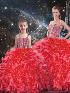 Organza Sleeveless Floor Length Ball Gown Prom Dress and Beading and Ruffles