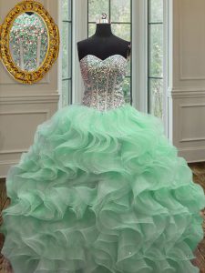 Excellent Sweetheart Sleeveless Lace Up 15 Quinceanera Dress Apple Green Organza