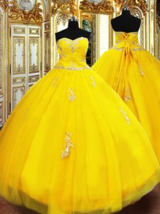 Fabulous Floor Length Gold Ball Gown Prom Dress Sweetheart Sleeveless Lace Up
