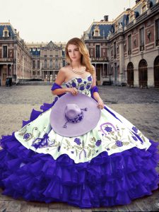Sumptuous Purple Lace Up Sweetheart Embroidery and Ruffled Layers Quinceanera Gowns Organza Sleeveless