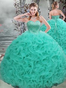Amazing Ball Gowns Sleeveless Turquoise Quinceanera Dress Brush Train Lace Up