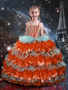 Multi-color Organza Lace Up Straps Sleeveless Floor Length Pageant Dress for Teens Beading and Ruffled Layers