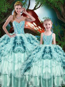 Multi-color Quinceanera Gown Military Ball and Sweet 16 and Quinceanera with Beading and Ruffles Sweetheart Sleeveless Lace Up