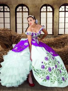 Attractive Multi-color Sweet 16 Quinceanera Dress Military Ball and Sweet 16 and Quinceanera with Embroidery and Ruffled Layers Off The Shoulder Sleeveless Lace Up