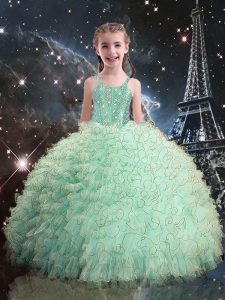 Cute Turquoise Pageant Dress Toddler Quinceanera and Wedding Party with Beading and Ruffles Straps Sleeveless Lace Up