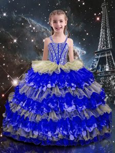 Multi-color Straps Lace Up Beading and Ruffled Layers Pageant Dress for Teens Sleeveless