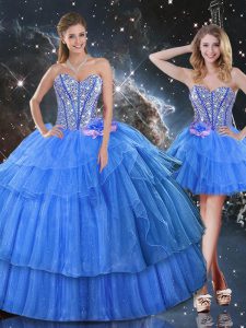 Vintage Sleeveless Lace Up Floor Length Ruffled Layers and Sequins Vestidos de Quinceanera