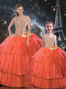 Beauteous Sleeveless Floor Length Ruffled Layers Lace Up Ball Gown Prom Dress with Rust Red