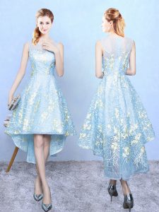 Most Popular Aqua Blue Sleeveless Organza Zipper Quinceanera Court of Honor Dress for Prom and Party