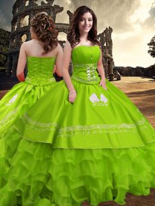 Low Price Strapless Zipper Embroidery and Ruffled Layers Sweet 16 Dress Sleeveless
