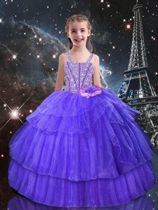 Eye-catching Sleeveless Lace Up Floor Length Beading and Ruffled Layers High School Pageant Dress