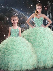 Shining Ball Gowns 15th Birthday Dress Apple Green Sweetheart Organza Sleeveless Floor Length Lace Up