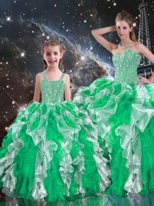 Floor Length Multi-color Sweet 16 Dresses Organza Sleeveless Beading and Ruffles