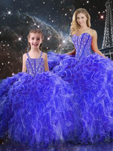 Noble Floor Length Ball Gowns Sleeveless Blue Quinceanera Gown Lace Up