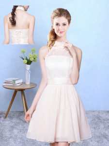 Affordable Knee Length Empire Sleeveless Champagne Quinceanera Court Dresses Lace Up