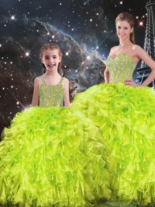 Superior Sleeveless Lace Up Floor Length Beading and Ruffles 15th Birthday Dress