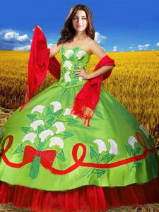Fancy Multi-color Sweetheart Lace Up Embroidery Sweet 16 Quinceanera Dress Sleeveless