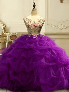 Sleeveless Lace Up Floor Length Appliques and Ruffles and Sequins Quinceanera Gowns