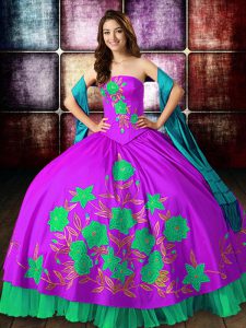 Extravagant Multi-color Strapless Lace Up Embroidery Sweet 16 Dress Sleeveless