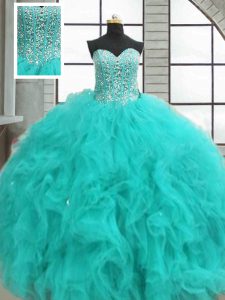 Custom Design Sleeveless Beading and Ruffles Lace Up 15th Birthday Dress