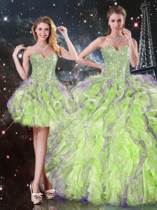 Sweetheart Sleeveless Organza Quinceanera Gowns Beading and Ruffles Lace Up