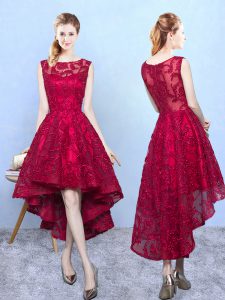 Dynamic Burgundy Zipper Scoop Lace Vestidos de Damas Lace Sleeveless