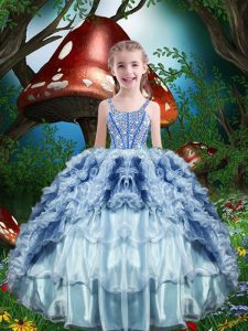 Admirable Sleeveless Lace Up Floor Length Beading and Ruffles and Ruffled Layers Kids Pageant Dress