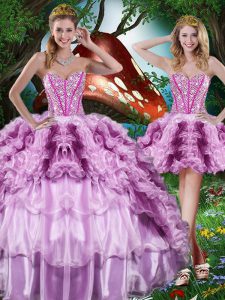 Exceptional Multi-color Lace Up 15 Quinceanera Dress Beading and Ruffles and Ruffled Layers Sleeveless Floor Length