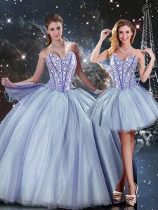 Sexy Sleeveless Floor Length Beading Lace Up Sweet 16 Quinceanera Dress with Blue