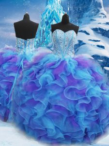 Floor Length Ball Gowns Sleeveless Blue Sweet 16 Quinceanera Dress Lace Up