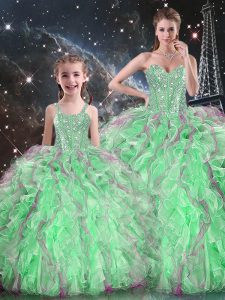 Organza Sleeveless Floor Length 15 Quinceanera Dress and Beading and Ruffles