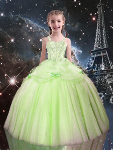 Adorable Yellow Green Ball Gowns Beading Winning Pageant Gowns Lace Up Tulle Sleeveless Floor Length
