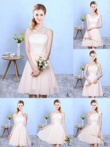 Pretty Knee Length Lace Up Dama Dress Champagne for Wedding Party with Lace