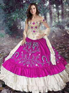 Luxurious Off The Shoulder Sleeveless Lace Up 15 Quinceanera Dress Fuchsia Taffeta
