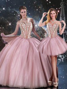 Customized Sleeveless Floor Length Beading Lace Up Sweet 16 Dresses with Lilac