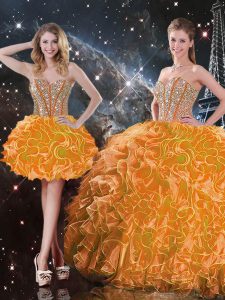 Glorious Orange Lace Up Quinceanera Dress Beading and Ruffles Sleeveless Floor Length