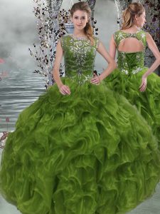 Nice Floor Length Ball Gowns Sleeveless Olive Green Sweet 16 Quinceanera Dress Lace Up