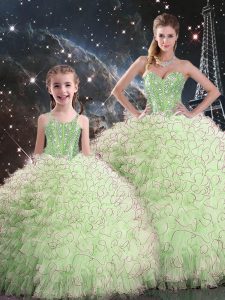 Dramatic Sleeveless Beading and Ruffles Lace Up Quince Ball Gowns