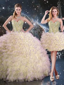 Graceful Sleeveless Lace Up Floor Length Beading and Ruffles Vestidos de Quinceanera