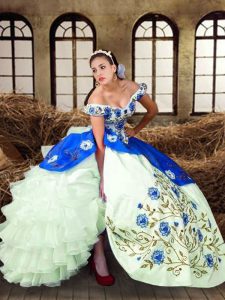 Multi-color Ball Gowns Embroidery Ball Gown Prom Dress Lace Up Taffeta Sleeveless Floor Length