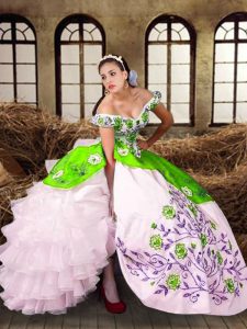 Multi-color Taffeta Lace Up Quinceanera Dresses Sleeveless Floor Length Embroidery and Ruffled Layers