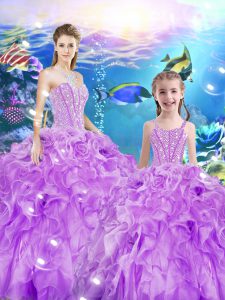 Chic Lilac Sweetheart Lace Up Beading and Ruffles 15th Birthday Dress Sleeveless